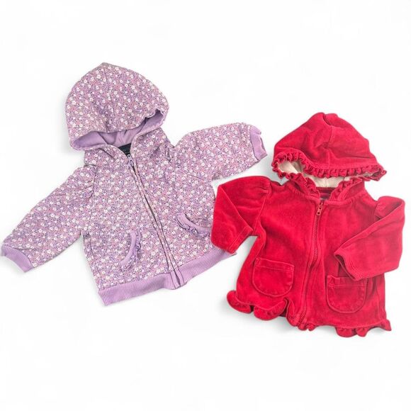 Adorable red and purple baby girl zip-up hoodies size 0-3 months - Picture 1 of 2